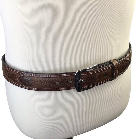 Ariat NWOT Belt Leather Baxter Black Oiled Rowdy Wester Brown Double Stitch 36 - Picture 3 of 8